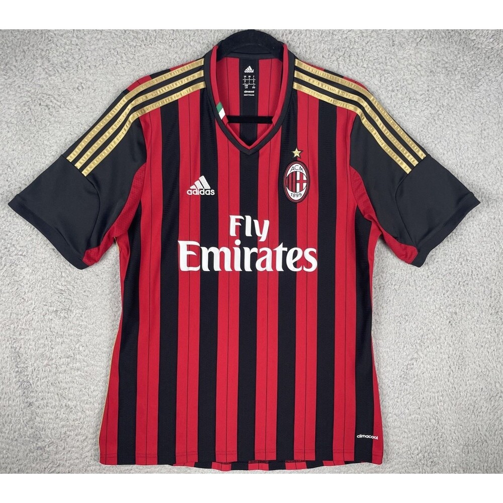 VTG Adidas Soccer Jersey AC Milan Home 2013/14 Mens Large Slim Medium Black Red